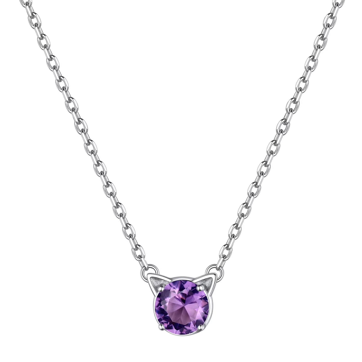 Cute Cat Necklace Sterling Silver Birthstone Pendant Necklace for Women Dainty Jewelry Valentines Day Gifts for Cat Lovers Wife Sister Mom